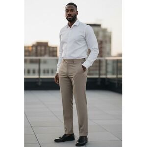 Sean John Fine Tailoring Men's Tan Herringbone Pleated Dress Pants Size 38x32